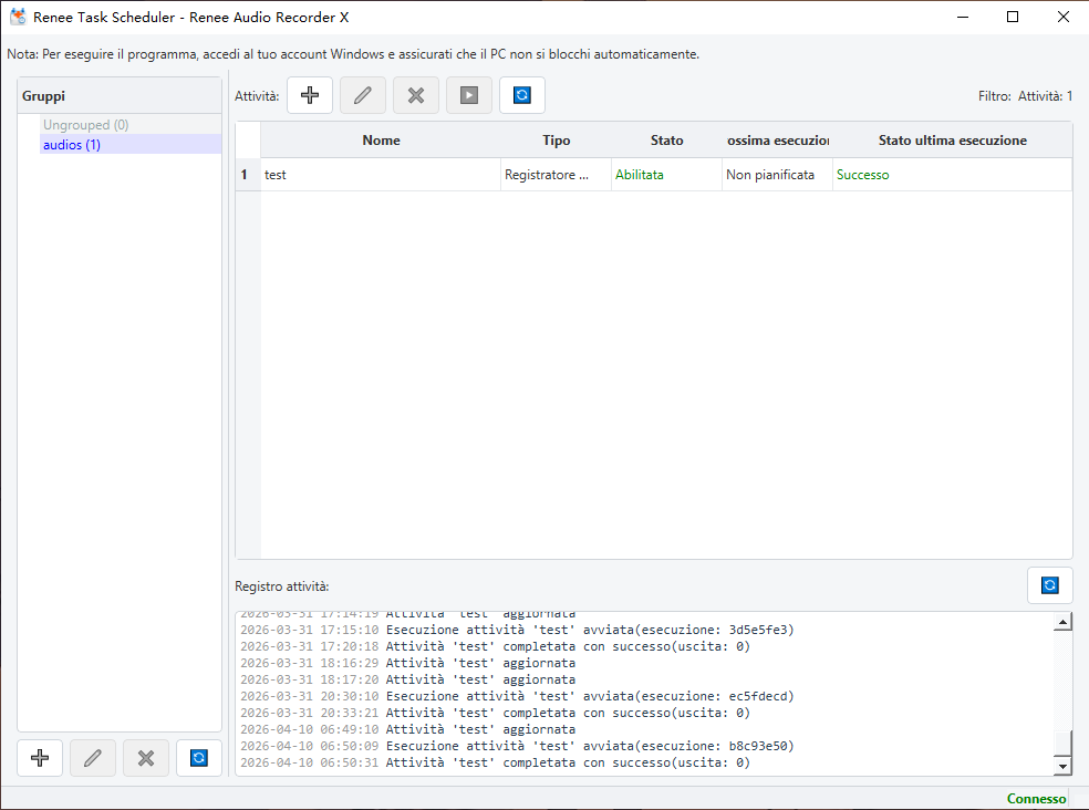 Registrazioni audio automatiche programmate del PC in Renee Audio Recorder X
